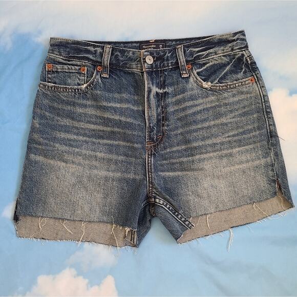 Abercrombie & Fitch High Waisted Annie Girlfriend Shorts Cloud Painted Pockets - Picture 3 of 11